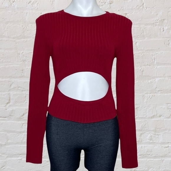 Forever 21 red ribbed crop top with cutout NWT, large - Picture 2 of 6